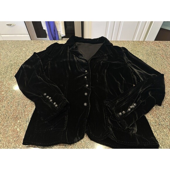 Black Velvet Long Sleeve Button Up Blazer  Jacket Shacket Womens S - Picture 2 of 11